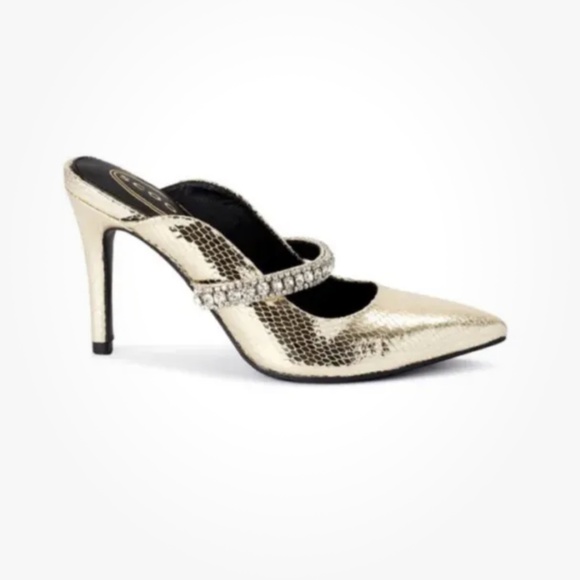 Scoop NYC Women’s Rhinestone Slip-On Gold Heels, Shoes 9 NEW - Picture 2 of 5